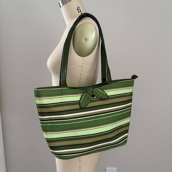 Fashion Bag with Matching Wallet Green Stripes Spring Shoulder Bag Summer Purse - Picture 1 of 13